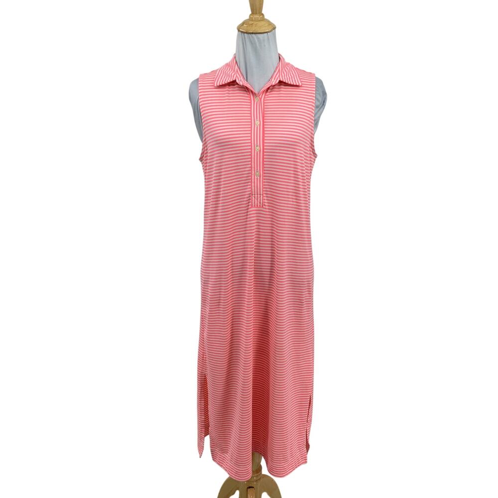 Vineyard Vines Polo Dress Women XS Pink White Sankaty Stripe Sleeveless Midi